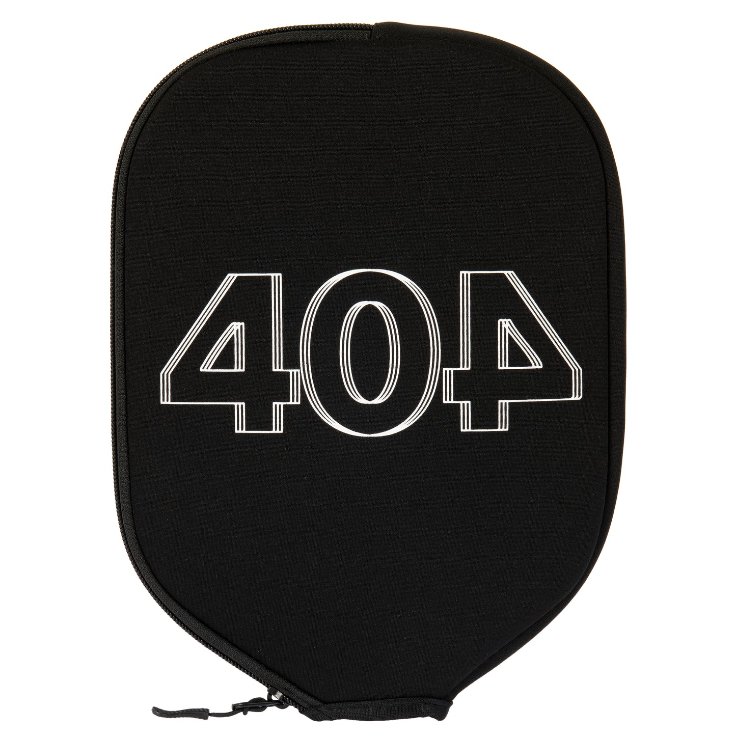 Black pickleball paddle cover with '404' printed on it
