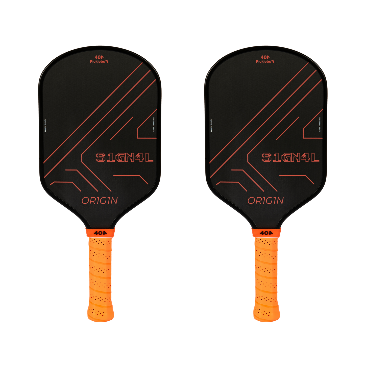 Two black and orange pickleball paddles with 'S1GN4L' branding