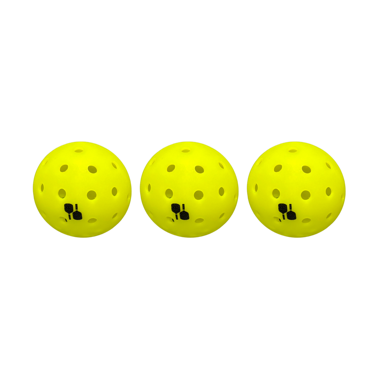 three neon yellow pickleball