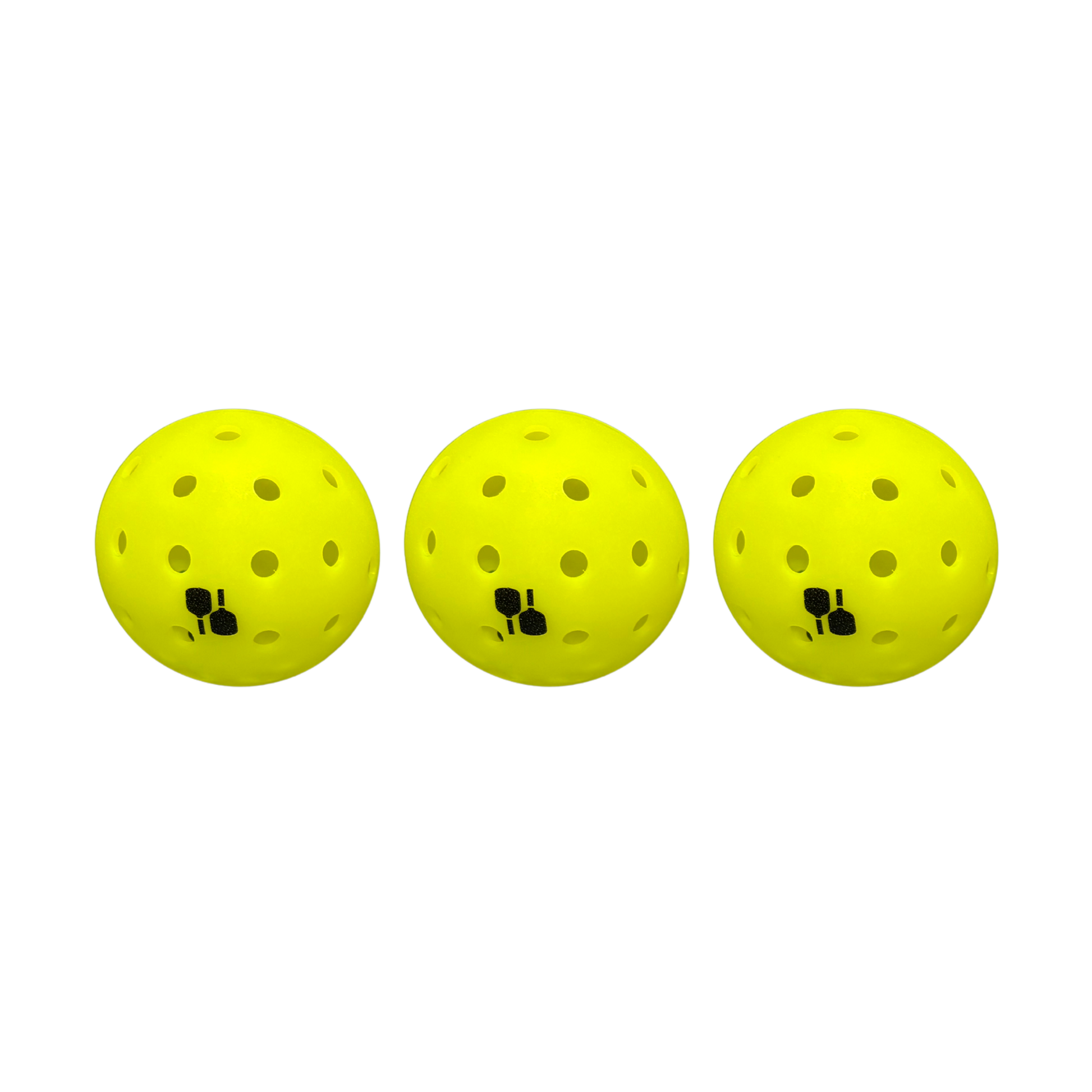 three neon yellow pickleball