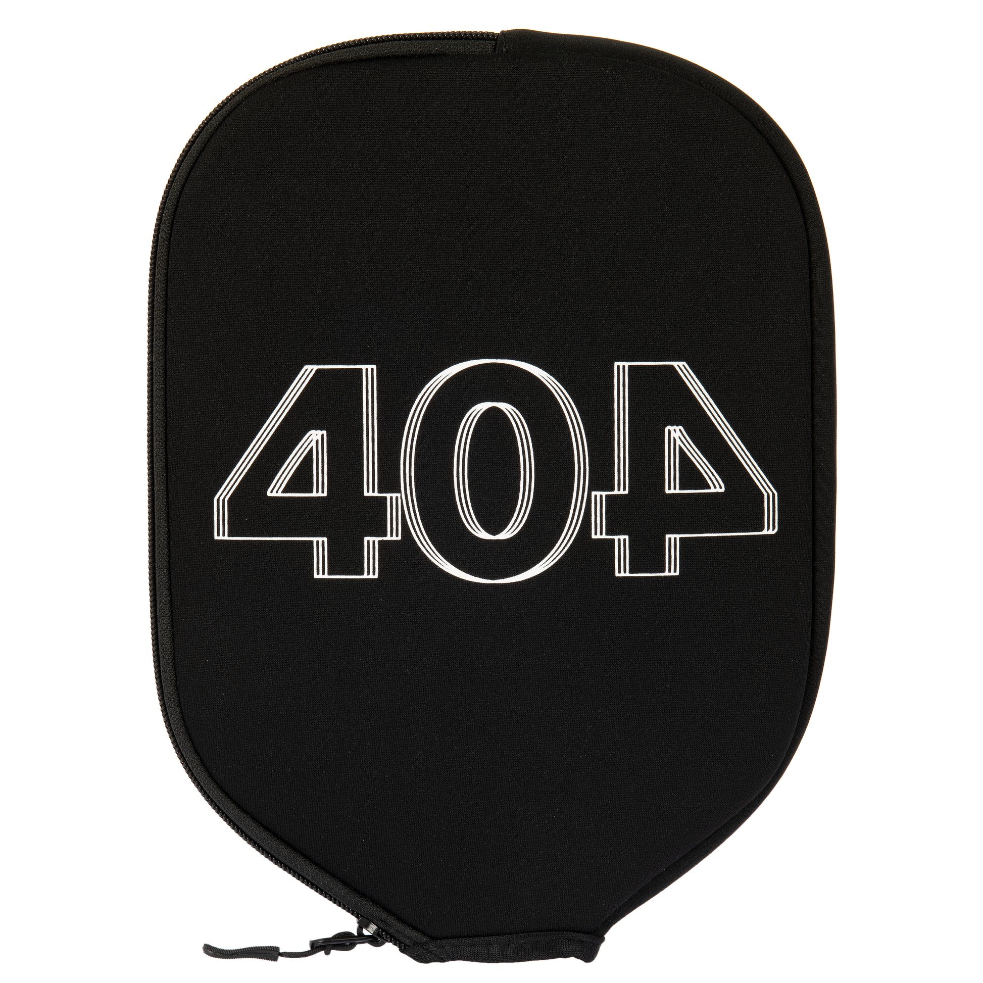 Black pickleball paddle cover with '404' printed on it