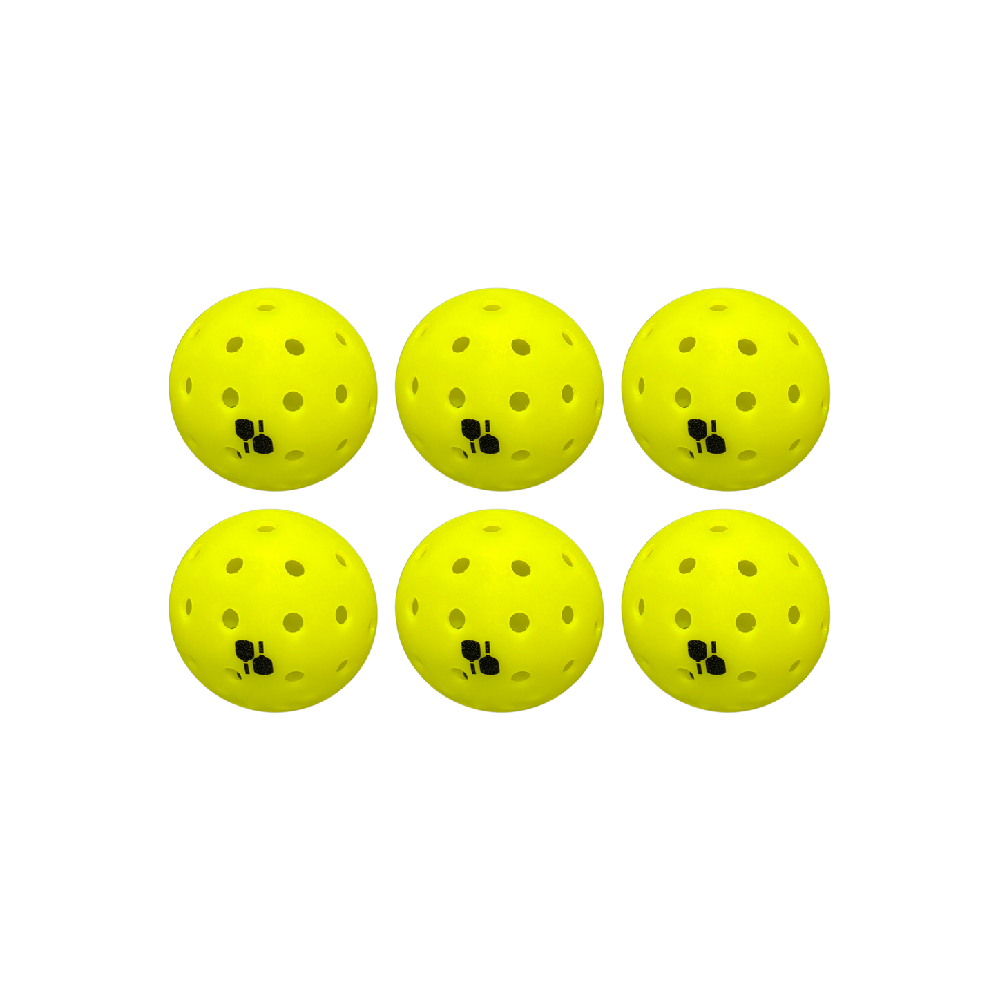 Six neon yellow pickleball