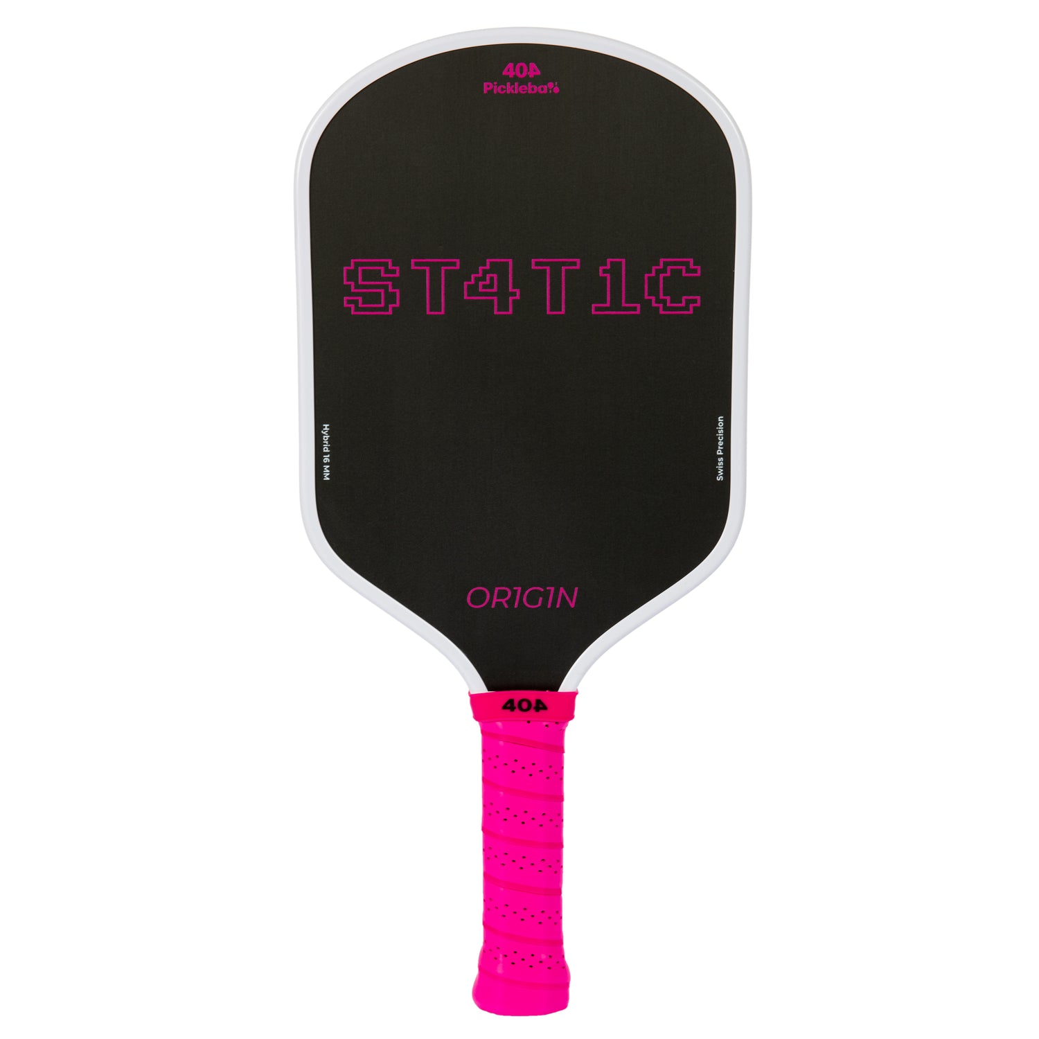 Pickleball paddle with black face and pink handle