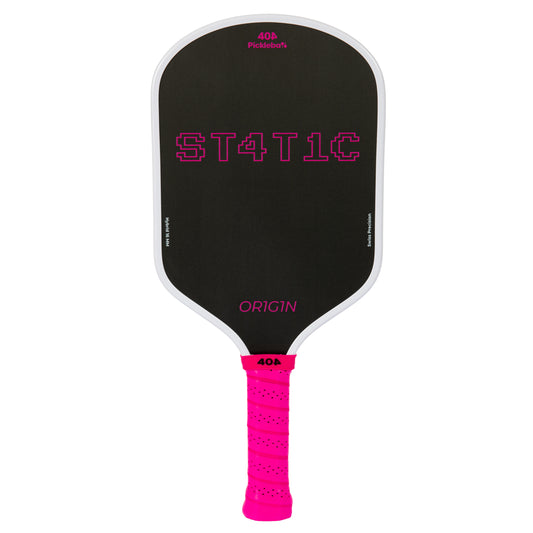 Pickleball paddle with black face and pink handle