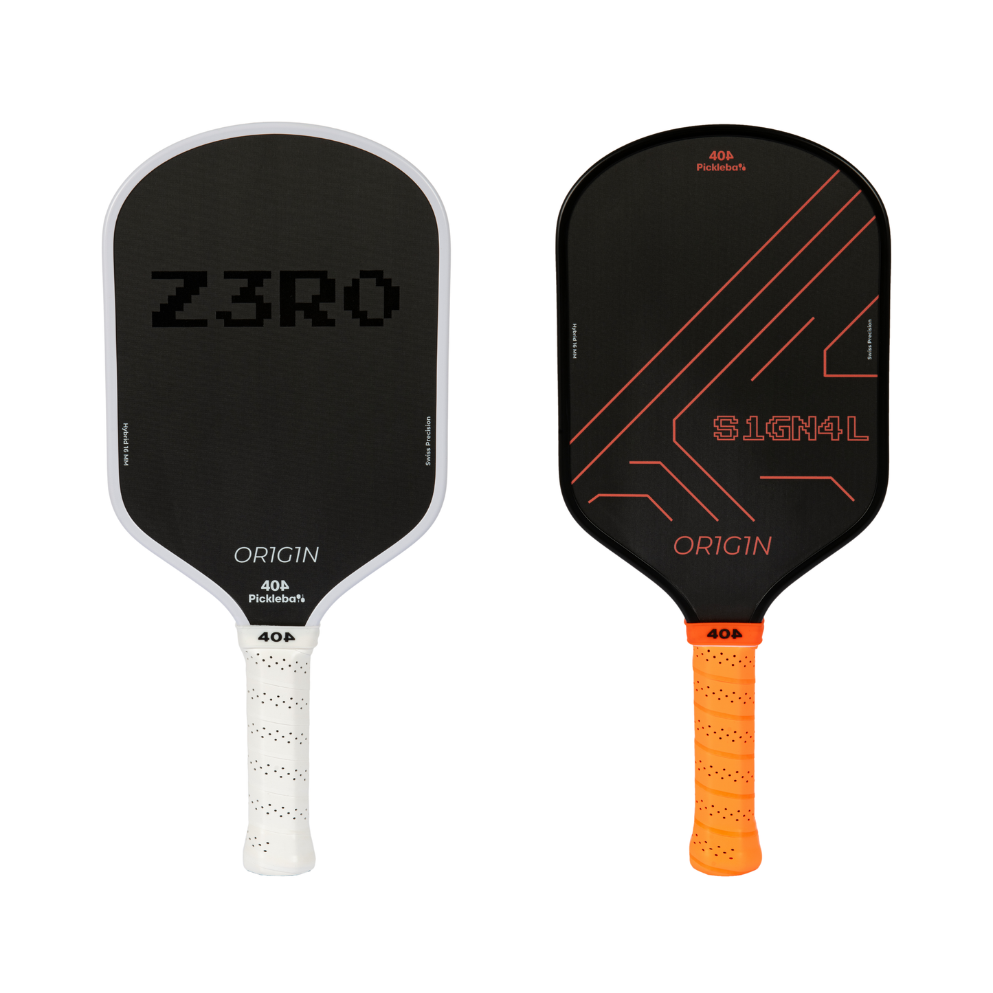 Two pickleball paddles with different designs and text