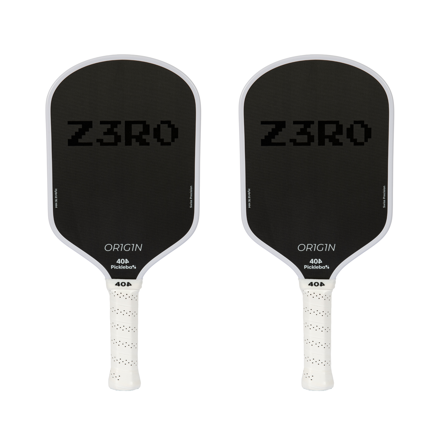 Two black pickleball paddles with white handles, featuring the brand 'Z3RO'.